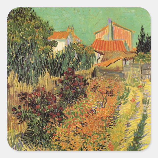 Sticker Carré Garden Behind a House par Vincent van Gogh (Devant)