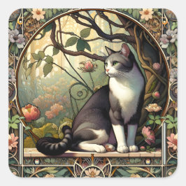 Sticker Carré Garden Gateway Art nouveau Cat