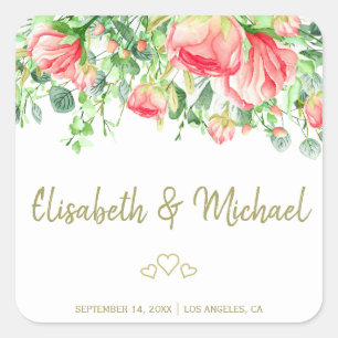 Sticker Carré Garden rose élégant mariage romantique faveur