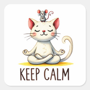 Sticker Carré "Gardez le calme" Drôle Amoureux de les chats