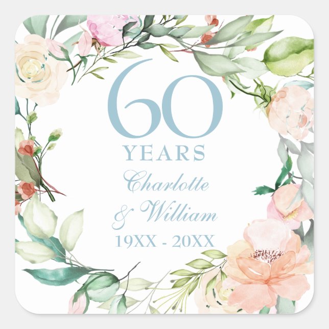 Sticker Carré Garland rose 60e 75e anniversaire du Mariage (Devant)