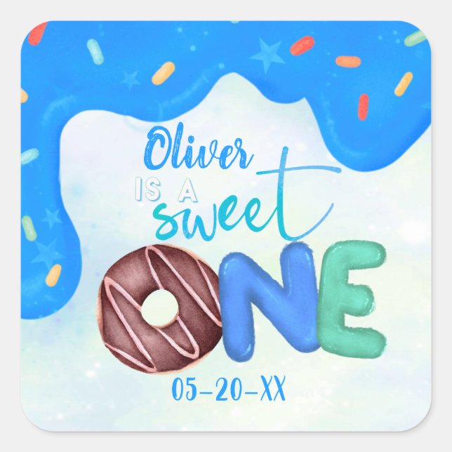 Sticker Carré GARY Sweet One Rose Frosting Premier anniversaire (Devant)