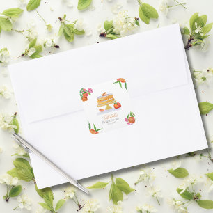 Sticker Carré Gâteau à la pêche à l'aquarelle avec douche nuptia