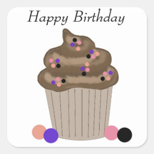Sticker Carré Gâteau au Chocolat d'Anniversaire