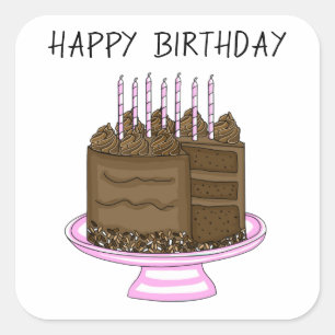 Sticker Carré Gâteau au chocolat rose et Brown Anniversaire 