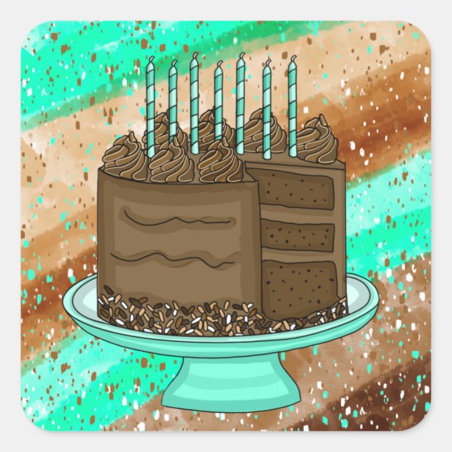 Sticker Carré Gâteau au chocolat turquoise et Brown (Devant)