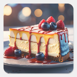 Sticker Carré Gâteau au fromage avec baies
