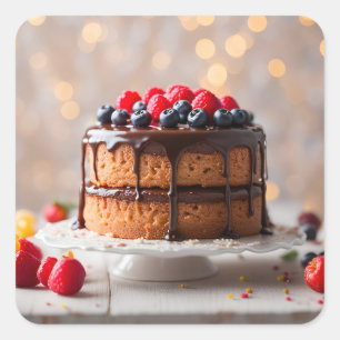 Sticker Carré Gâteau Aux Berries En Haut