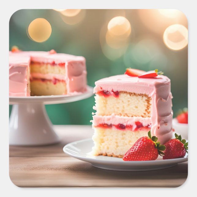Sticker Carré Gâteau aux fraises (Devant)