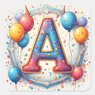 Sticker Carré 🎂 Gâteau avec bougies d'anniversaire Lettre A Fêt