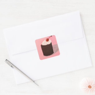Sticker Carré Gâteau avec Cerise sur le Dessus