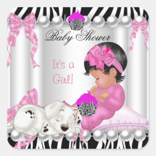 Sticker Carré Gâteau bébé fille mignon shower rose zèbre