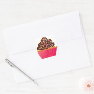 Sticker Carré Gâteau cupcake rose glaçage au chocolat