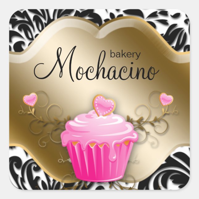 Sticker Carré Gâteau Cupcake Rose Or (Devant)