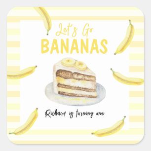 Sticker Carré Gâteau d'anniversaire à la banane aquarelle
