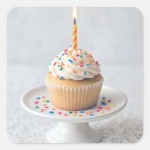 Sticker Carré Gâteau d'anniversaire avec une bougie