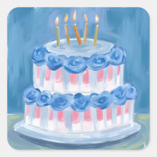 Sticker Carré Gâteau d'anniversaire bleu Fête de célébration à l