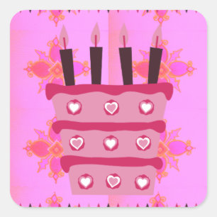 Sticker Carré Gâteau d'anniversaire floral pour elle / Filles Ar