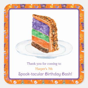 Sticker Carré Gâteau d'anniversaire Halloween aquarelle Merci