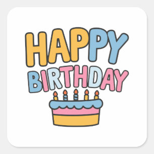 Sticker Carré Gâteau d'anniversaire heureux