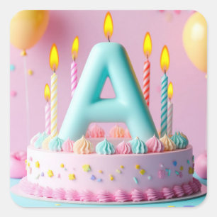 Sticker Carré 🎂 Gâteau d'anniversaire Lettre A Bougies Thème En