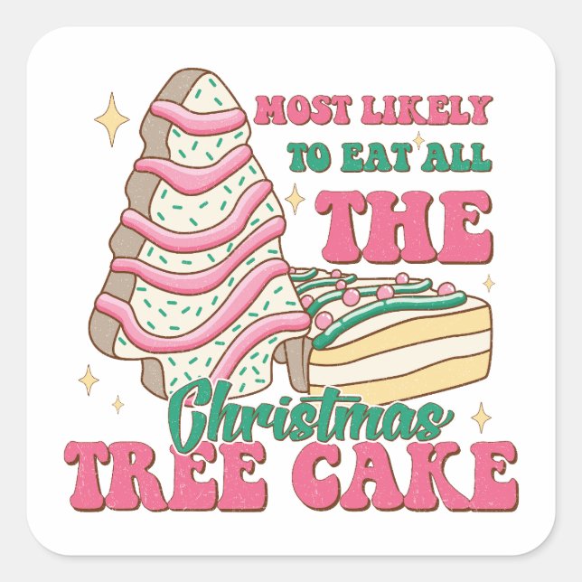 Sticker Carré Gâteau d'arbre de Noël Fête moderne (Devant)