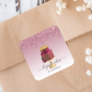 Sticker Carré Gâteau de Mariage Paillettes Coulée Bourgogne Boul