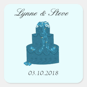 Sticker Carré Gâteau de Mariage Turquoise Enregistrer la Date