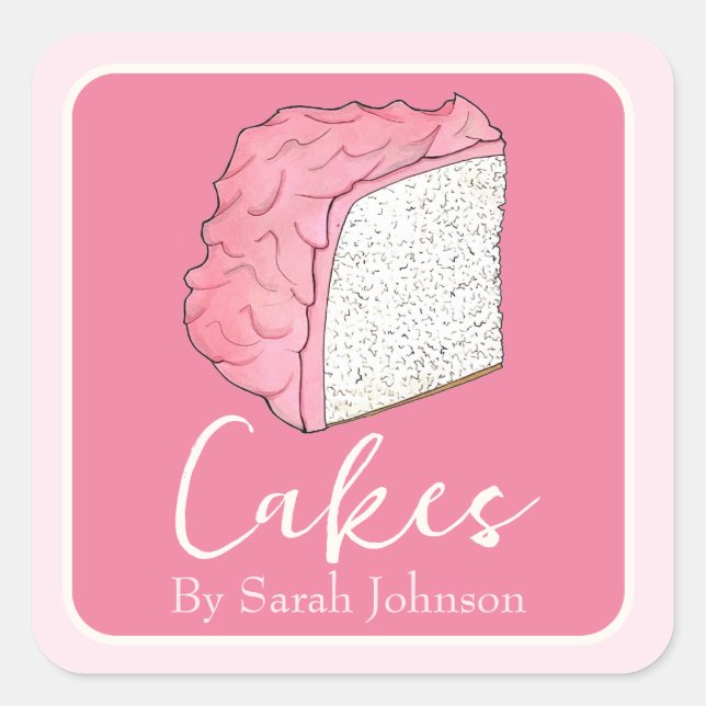 Sticker Carré Gâteau De Nourriture Rose Angel Fait Maison Fabriq (Devant)