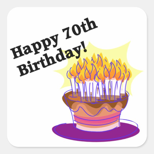 Sticker Carré Gâteau du 70e anniversaire (Devant)