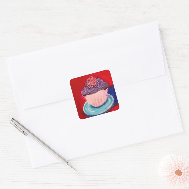 Sticker Carré Gâteau Mignon (Enveloppe)