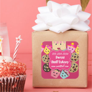 Sticker Carré Gâteau sucré biscuits et boulangerie de cupcake