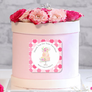 Sticker Carré Gâteau superposé chic Merci avec boulangerie Roses