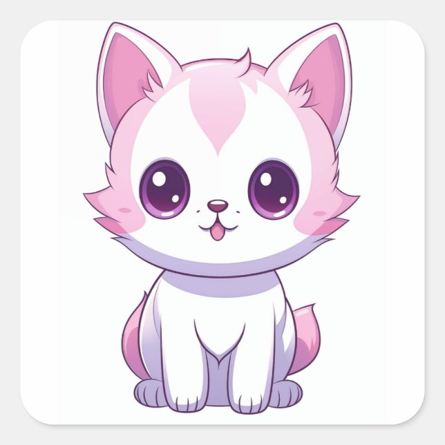 Sticker Carré Gatinho Kawaii (Devant)