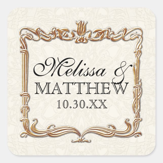 Sticker Carré Gatsby Art Déco Nouveau dentelle Faux Gold Tulip (Devant)