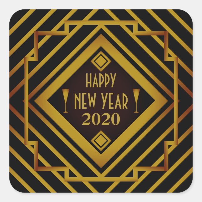 Sticker Carré Gatsby Gold 1920's Happy New Year (Devant)