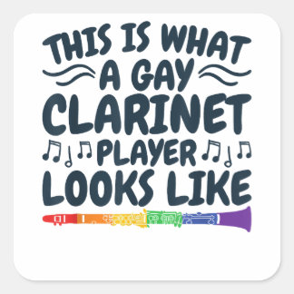 Sticker Carré Gay Clarinet Player LGBTQ Rainbow Instrument