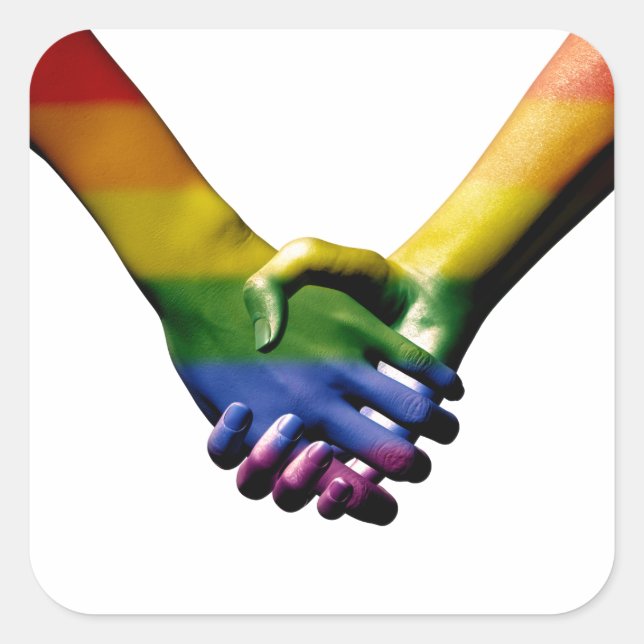 Sticker Carré Gay pride holding Hands (Devant)