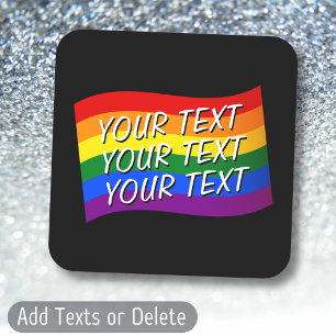 Sticker Carré Gay pride Rainbow Flag texte personnalisé jusqu'à 