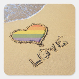 Sticker Carré Gay Rainbow Amour Coeur Dans Le Sable