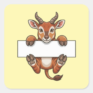 Sticker Carré Gazelle Mignonne Tenant un Panneau Vierge Dessin A