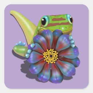 Sticker Carré Gecko avec Zinnia