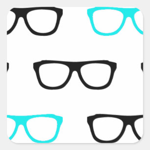 Sticker Carré geek lunettes bleu geek