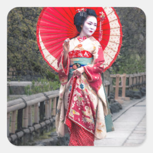 Sticker Carré Geisha japonais à Kyoto