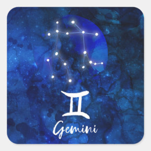 Sticker Carré Gemini Zodiac Constellation Bleu Galaxie Céleste