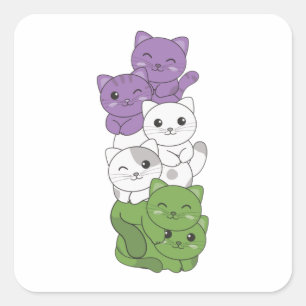 Sticker Carré Genderqueen Drapeau Chat Pride Lgbtq Cute Chat Car