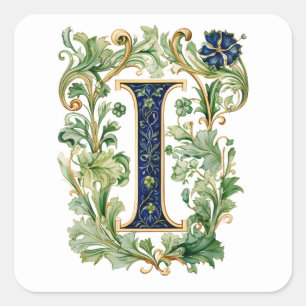 Sticker Carré Généré par l'IA florale de Monogramme I