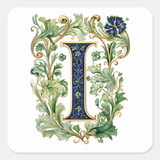 Sticker Carré Généré par l'IA florale de Monogramme I (Devant)