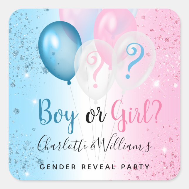 Sticker Carré Genre révéler fête rose bleu garçon fille ballons (Devant)