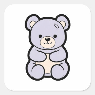 Sticker Carré Gentle Bear – Cute Kawaii Animal Illustration